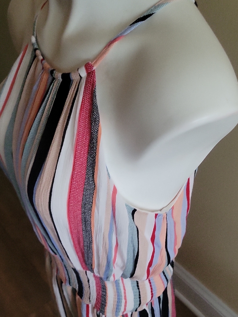 SHE + SKY ,Striped Halter Summer Dress in Pastel Multicolor - Picture 3 of 6